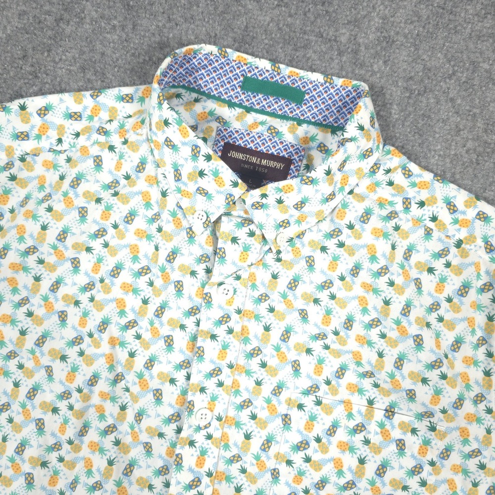 Johnston & Murphy Shirt Mens L Pineapple AOP Tropical Beach Casual Button Down